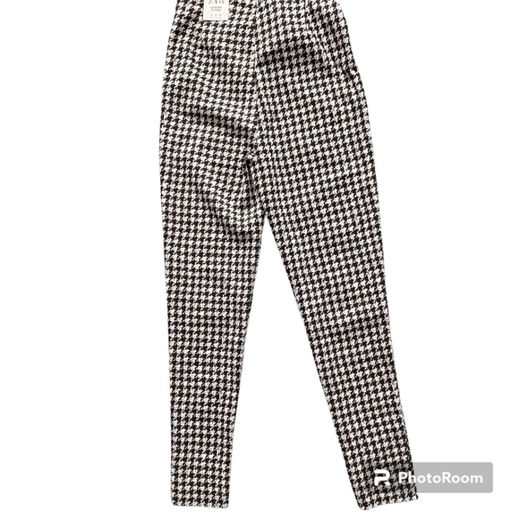 Zara Leggings High Rise Houndstooth Print Brown White Size Small New With Tags - Picture 2 of 9